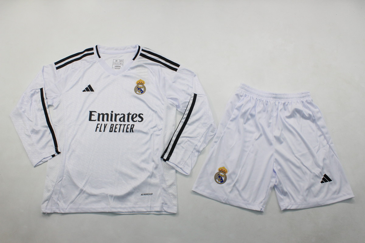 Kids-Real Madrid 24/25 Home Long Soccer Jersey